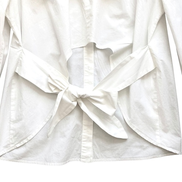 L'Academie X Revolve Off Shoulder Ruffled Button Up Shirt Cutout Tie Back White - Picture 8 of 11